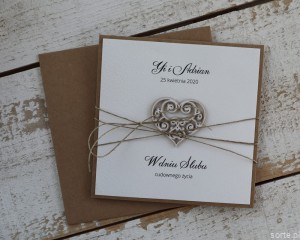 Oryginalna kartka ślubna ręcznie robiona z sercem