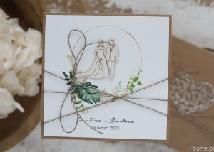 Rustykalna kartka na ślub ręcznie robiona z personalizacją i życzeniami