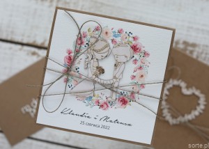 Kartka ślubna z personalizacją - Kartka ślubna, koperta na pieniądze ręcznie robiona boho