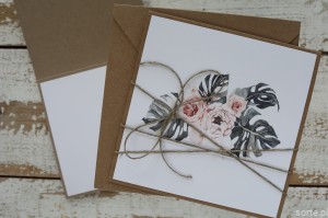 Ręcznie robiona kartka okolicznościowa monstera bukiet