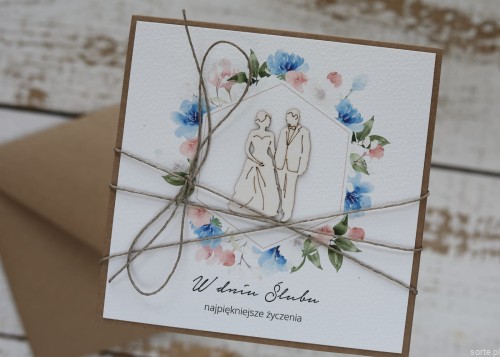 Ręcznie robiona kartka ślubna w dniu ślubu