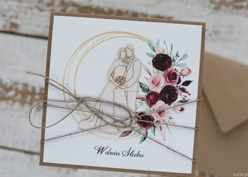 Ręcznie robiona kartka ślubna boho w dniu ślubu z życzeniami