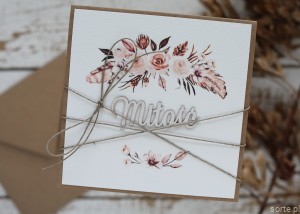 Ręcznie robiona kartka ślubna z życzeniami Miłość boho najpiękniejsze życzenia