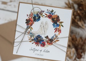Kartka ślubna, na ślub boho ręcznie robiona z imionami - jesienny ślub, jesienią