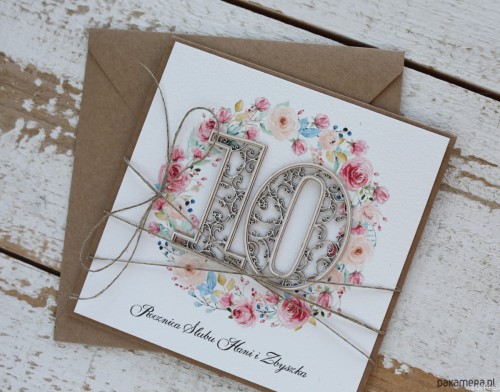 Ręcznie robiona kartka z okazji 10 rocznicy ślubu - rocznica ślubu życzenia SORTE.pl