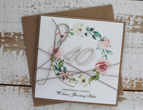 Rustykalna kartka życzenia z okazji 40. rocznicy ślubu - czterdziesta rocznica ślubu - pomysł na prezent  SORTE.pl