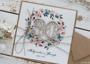 Personalizowana ręcznie robiona kartka na trzydziestą rocznicę ślubu - prezent życzenia z okazji 30 rocznicy ślubu