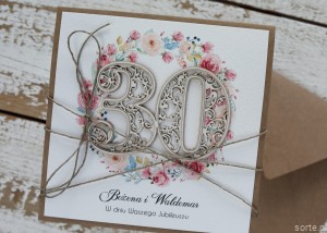 Personalizowana ręcznie robiona kartka życzenia na trzydziestą rocznicę ślubu - prezent z okazji 30 rocznicy ślubu