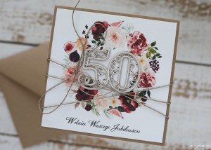 Rustykalna kartka życzenia z okazji 50. rocznicy ślubu - pięćdziesiąta rocznica ślubu - pomysł na prezent