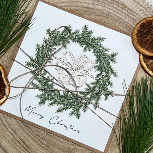 Wyjątkowa ręcznie robiona kartka świąteczna na Boże Narodzenie świąteczny wianek, dekoracja, świąteczne życzenia - kartki dla firm Merry Christmas