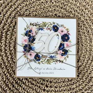 Personalizowany prezent - Wyjątkowa kartka ręcznie robiona na 50 urodziny, pomysł na prezent na pięćdziesiątkę z personalizacją dla kobiety, mężczyzny + personalizowane najpiękniejsze życzenia urodzinowe