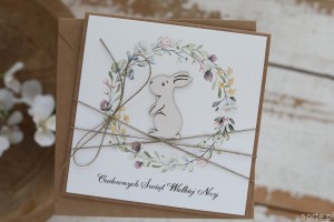 Ręcznie robiona kartka świąteczna wielkanocna na Wielkanoc króliczek