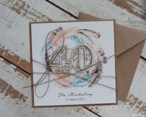 Personalizowany prezent - wyjątkowa kartka boho ręcznie robiona na 40 urodziny, pomysł na prezent na czterdziestkę z personalizacją dla kobiety + personalizowane najpiękniejsze życzenia urodzinowe