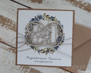 Wyjątkowa ręcznie robiona kartka życzenia na 80 urodziny, osiemdziesiątka - pomysł na prezent na osiemdziesiątkę