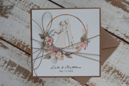 Handmade boho wedding card with personalization