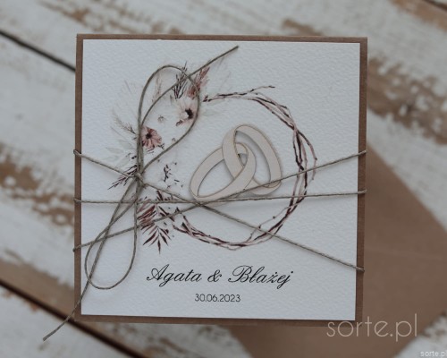Handmade boho wedding card with personalization