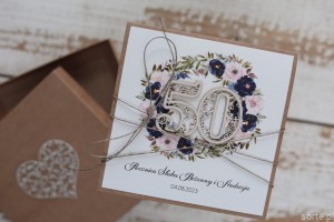 Personalizowany prezent kartka z pudełkiem na 50 rocznicę ślubu - jubileusz najpiękniejsze życzenia rocznicowe 