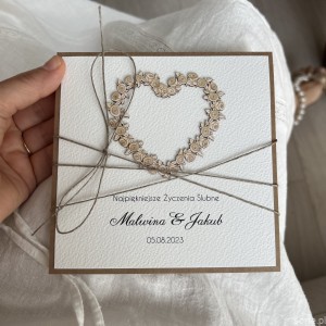 Personalizowany prezent - wyjątkowa kartka ślubna ręcznie robiona w stylu boho z sercem na ślub pomysł prezent ślubny z personalizacją + personalizowane najpiękniejsze życzenia ślubne