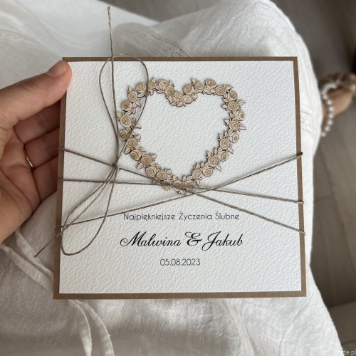 Personalizowany prezent - wyjątkowa kartka ręcznie robiona w stylu boho z sercem na ślub pomysł prezent ślubny z personalizacją + personalizowane najpiękniejsze życzenia ślubne