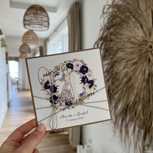 Personalizowany prezent - wyjątkowa kartka ślubna ręcznie robiona w stylu boho na ślub pomysł prezent ślubny z personalizacją + personalizowane najpiękniejsze życzenia ślubne