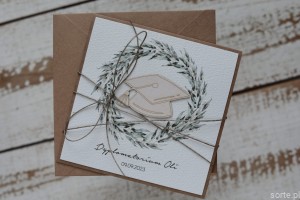 Personalizowana ręcznie robiona kartka gratulacje z okazji uzyskania absolutorium obrony pracy licencjackiej, magisterskiej, doktorskiej , dyplomatorium - biret