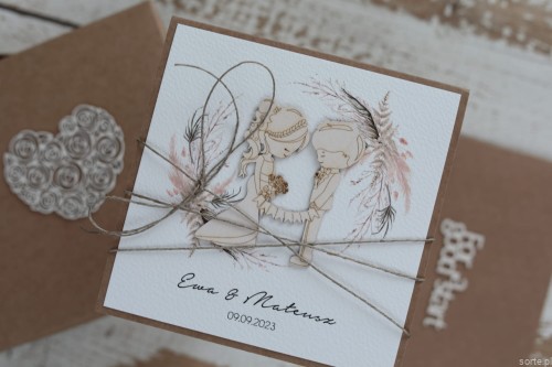 Personalizowany prezent na ślub - wyjątkowa kartka ślubna w pudełku ręcznie robiona w stylu boho, pomysł prezent ślubny z personalizacją + personalizowane najpiękniejsze życzenia ślubne + koperta na pieniądze