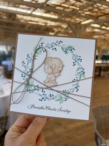 Wyjątkowa kartka ręcznie robiona na chrzest święty dla chłopca, prezent/pamiątka chrztu + najpiękniejsze życzenia