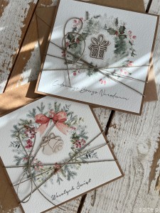 Kartka na święta na Boże Narodzenie ręcznie robiona - zestaw 2 kartki handmade + najpiękniejsze życzenia świąteczne