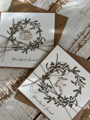 Kartka na święta na Boże Narodzenie ręcznie robiona - zestaw 2 kartki handmade + najpiękniejsze życzenia świąteczne
