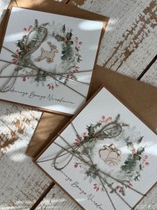 Kartka na święta na Boże Narodzenie ręcznie robiona - zestaw 2 kartki handmade + najpiękniejsze życzenia świąteczne