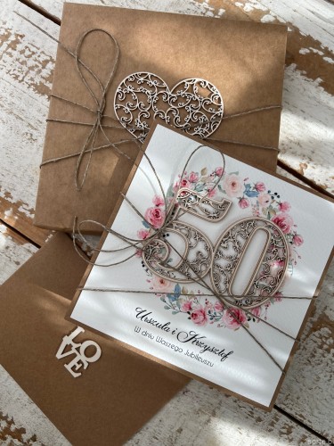 Personalizowany pomysł prezent - wyjątkowa kartka rocznicowa ręcznie robiona na 50 rocznicę ślubu prezent z personalizacją + personalizowane najpiękniejsze życzenia na rocznicę ślubu