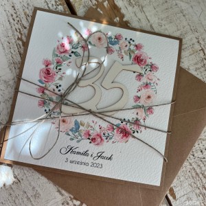 Ręcznie robiona kartka z okazji 35. rocznicy ślubu - personalizowany prezent na rocznicę ślubu + piękne życzenia rocznicowe