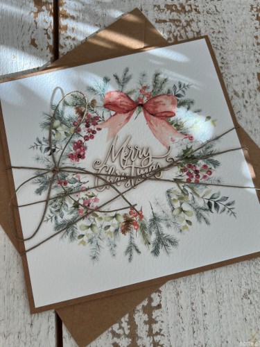 Stylowa ręcznie robiona kartka świąteczna Merry Christmas