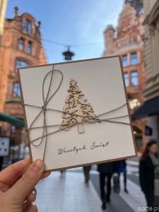 Stylowa ręcznie robiona kartka świąteczna na Boże Narodzenie choinka