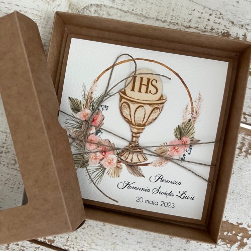 Personalizowana ręcznie robiona kartka komunijna, prezent na komunię - pamiątka komunii + najpiękniejsze życzenia dla dziewczynki, chłopca od matki chrzestnej, ojca chrzestnego, dziadków