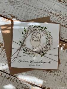 Personalizowana ręcznie robiona kartka komunijna, prezent na komunię - pamiątka komunii + najpiękniejsze życzenia dla dziewczynki, chłopca od matki chrzestnej, ojca chrzestnego, dziadków