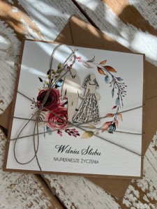 Kartka na ślub boho młoda para ręcznie robiona