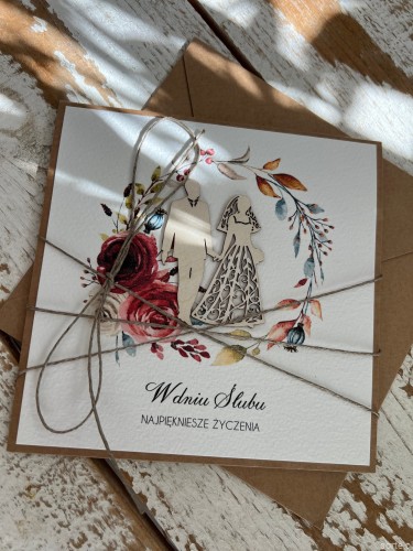 Kartka na ślub boho młoda para ręcznie robiona