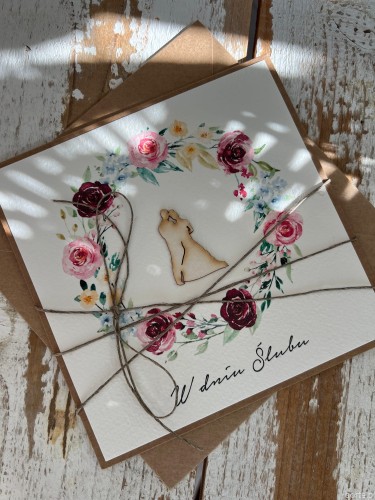Rustykalna kartka ślubna ręcznie robiona w kopercie