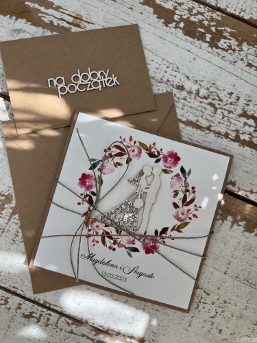 Personalizowany prezent - wyjątkowa kartka ślubna ręcznie robiona w stylu boho z sercem na ślub pomysł prezent ślubny z personalizacją + personalizowane najpiękniejsze życzenia ślubne + koperta na pieniądze