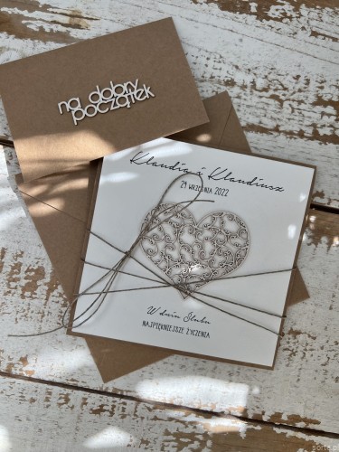 Personalizowany prezent - wyjątkowa kartka ślubna ręcznie robiona w stylu boho z sercem na ślub pomysł prezent ślubny z personalizacją + personalizowane najpiękniejsze życzenia ślubne + koperta na pieniądze