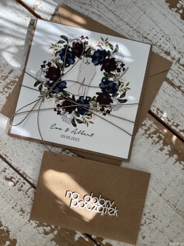 Personalizowany prezent - wyjątkowa kartka ślubna ręcznie robiona w stylu boho z sercem na ślub pomysł prezent ślubny z personalizacją + personalizowane najpiękniejsze życzenia ślubne + koperta na pieniądze