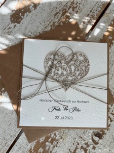 Personalizowany prezent - wyjątkowa kartka ślubna ręcznie robiona w stylu boho z sercem na ślub pomysł prezent ślubny z personalizacją + personalizowane najpiękniejsze życzenia ślubne