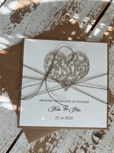 Personalizowany prezent - wyjątkowa kartka ślubna ręcznie robiona w stylu boho z sercem na ślub pomysł prezent ślubny z personalizacją + personalizowane najpiękniejsze życzenia ślubne