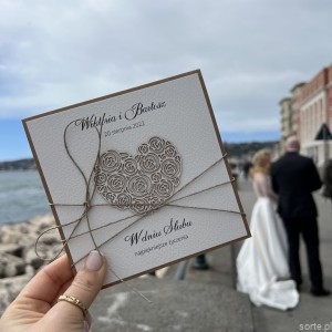 Personalizowany prezent - wyjątkowa kartka ślubna ręcznie robiona w stylu boho z sercem na ślub pomysł prezent ślubny z personalizacją + personalizowane najpiękniejsze życzenia ślubne