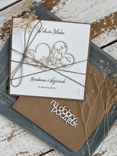 Personalizowany prezent - wyjątkowa kartka ślubna ręcznie robiona w stylu boho z sercem na ślub pomysł prezent ślubny z personalizacją + personalizowane najpiękniejsze życzenia ślubne + koperta na pieniądze