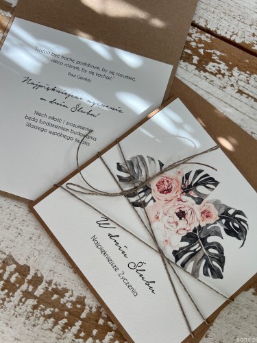 Ręcznie robiona kartka ślubna z monsterą