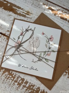 Ręcznie robiona kartka na ślub - ślubna z życzeniami dla Młodej Pary boho