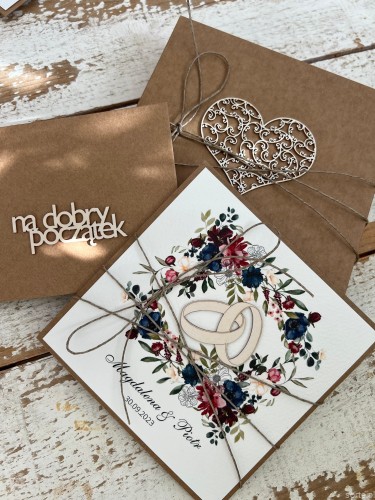 Personalizowany prezent na ślub - wyjątkowa kartka ślubna w pudełku ręcznie robiona w stylu boho, pomysł prezent ślubny z personalizacją od rodziców, chrzestnych + personalizowane najpiękniejsze życzenia ślubne + koperta na pieniądze