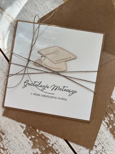 Personalizowana ręcznie robiona kartka gratulacje z okazji uzyskania absolutorium obrony pracy licencjackiej, magisterskiej, doktorskiej